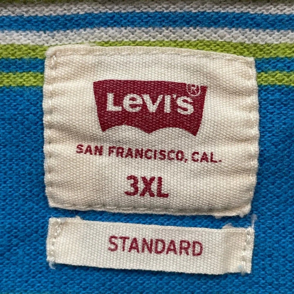 VTG Levis Mens 3XL Standard Fit Striped Polo Shirt Short Sleeve Blue Green